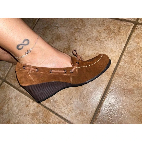 Eddie Bauer Wedge Heels Womens Size 11 Brown Leather Casual  Boho Slip On - Picture 8 of 13